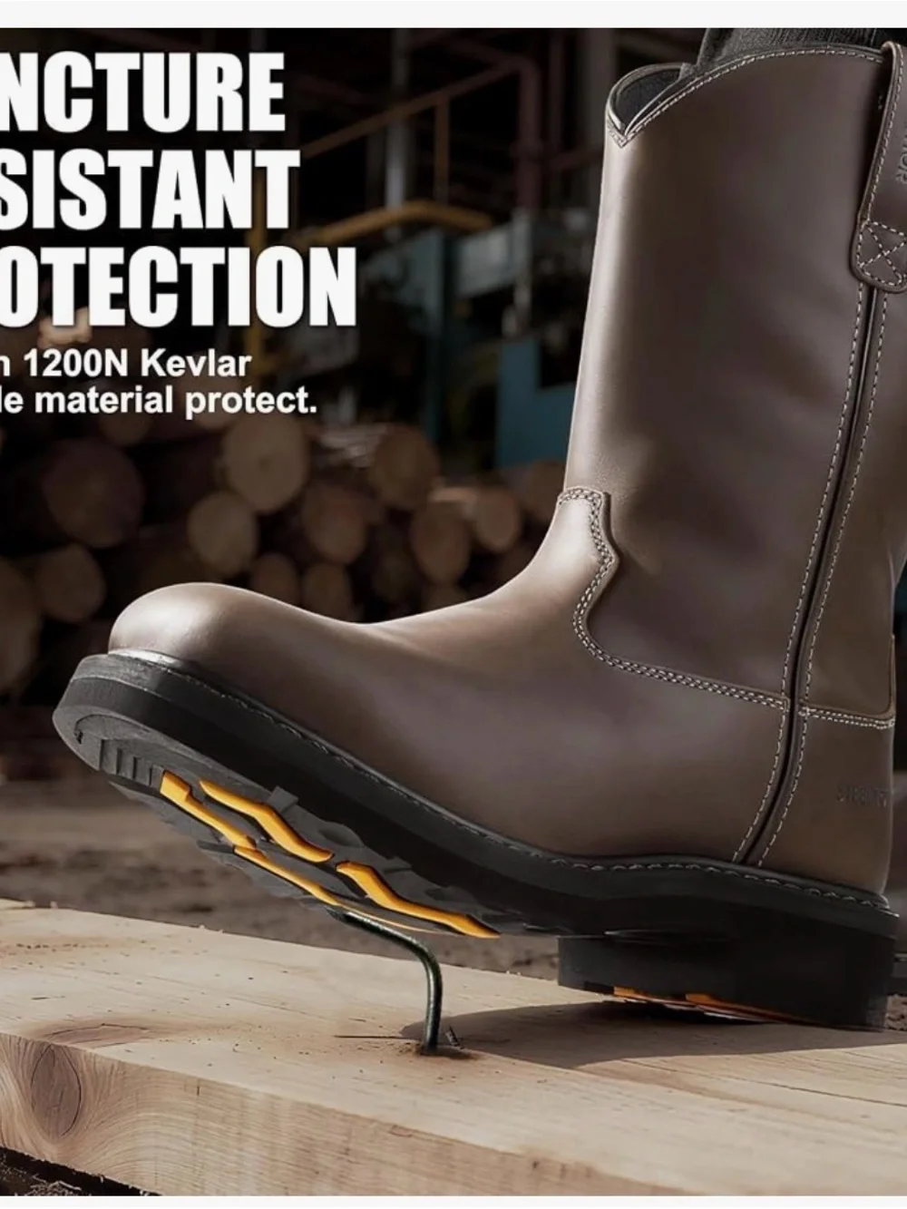 Men's Brown Leather Pull-On Work Boots